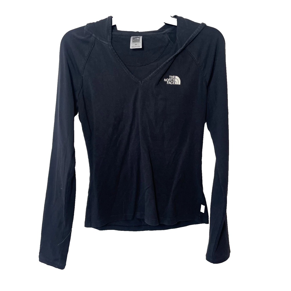 The North‎ Face Long Sleeve Black Pullover Hoodie Womens M Outdoor Logo V-neck